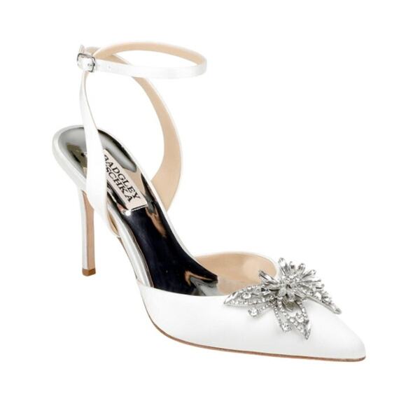 Badgley Mischka Womens Kalista Stiletto Heel US 8M EU 38.5 White Satin NIB - Picture 1 of 12